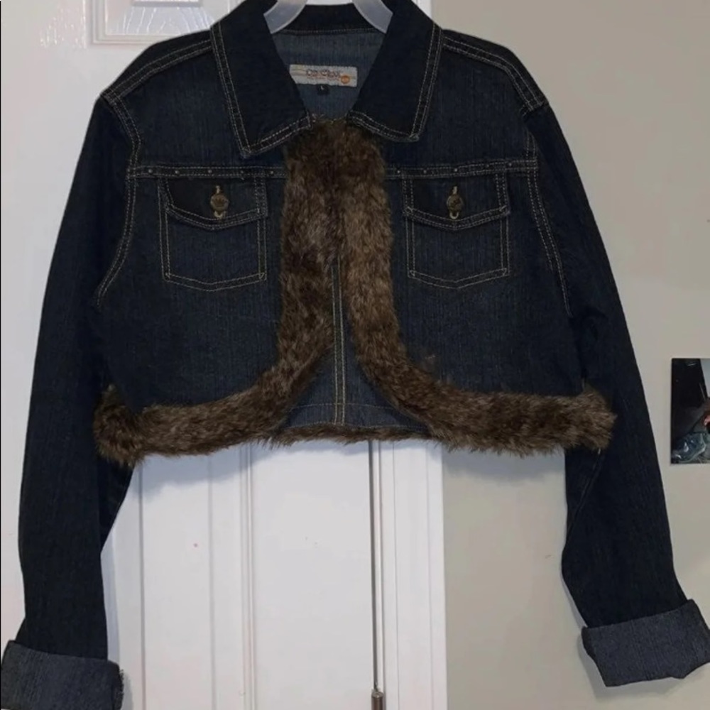 fur cropped jean jacket